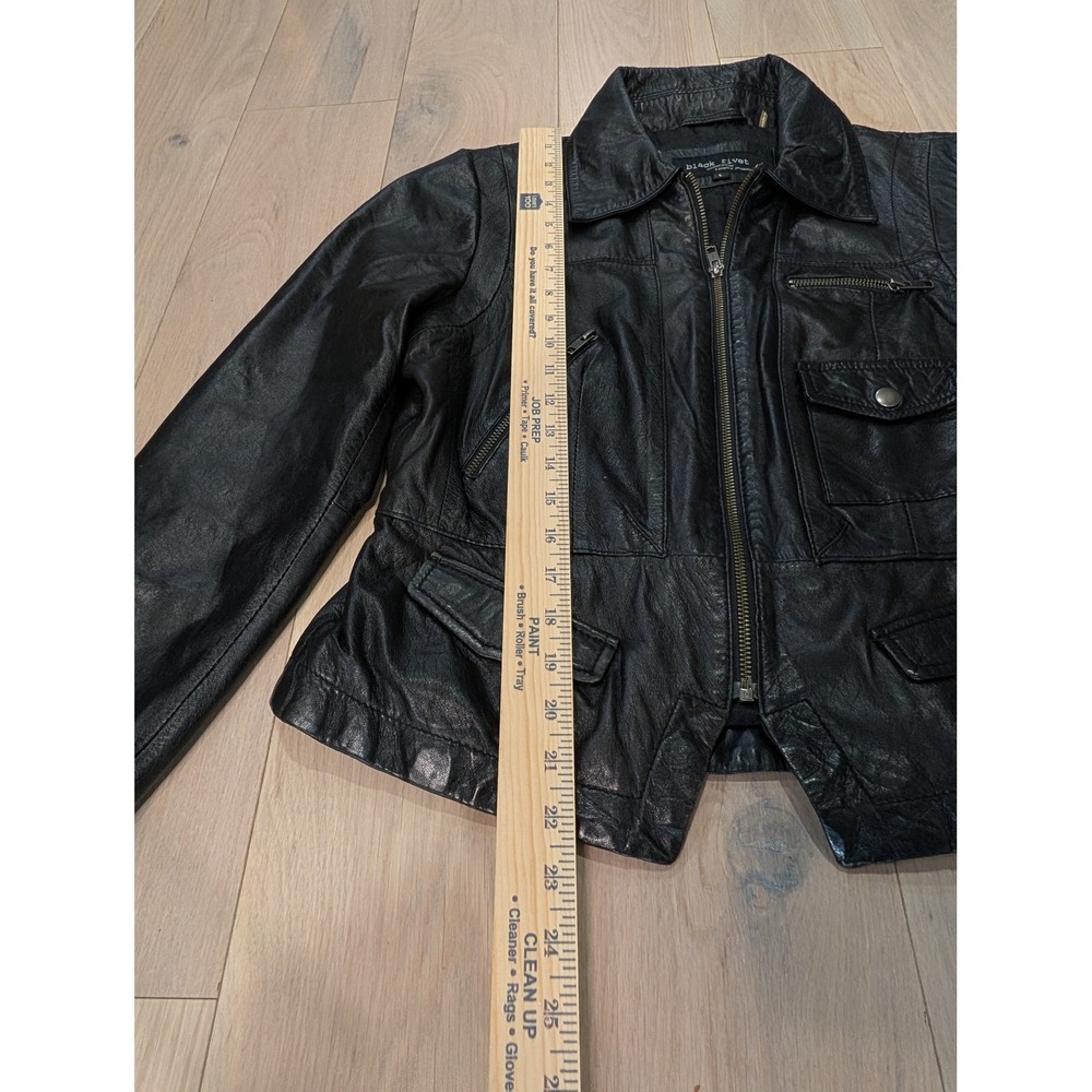 Black Rivet Genuine Leather Cropped Utility Large Jacket Y2K Moto | 100% Leather - Picture 6 of 16